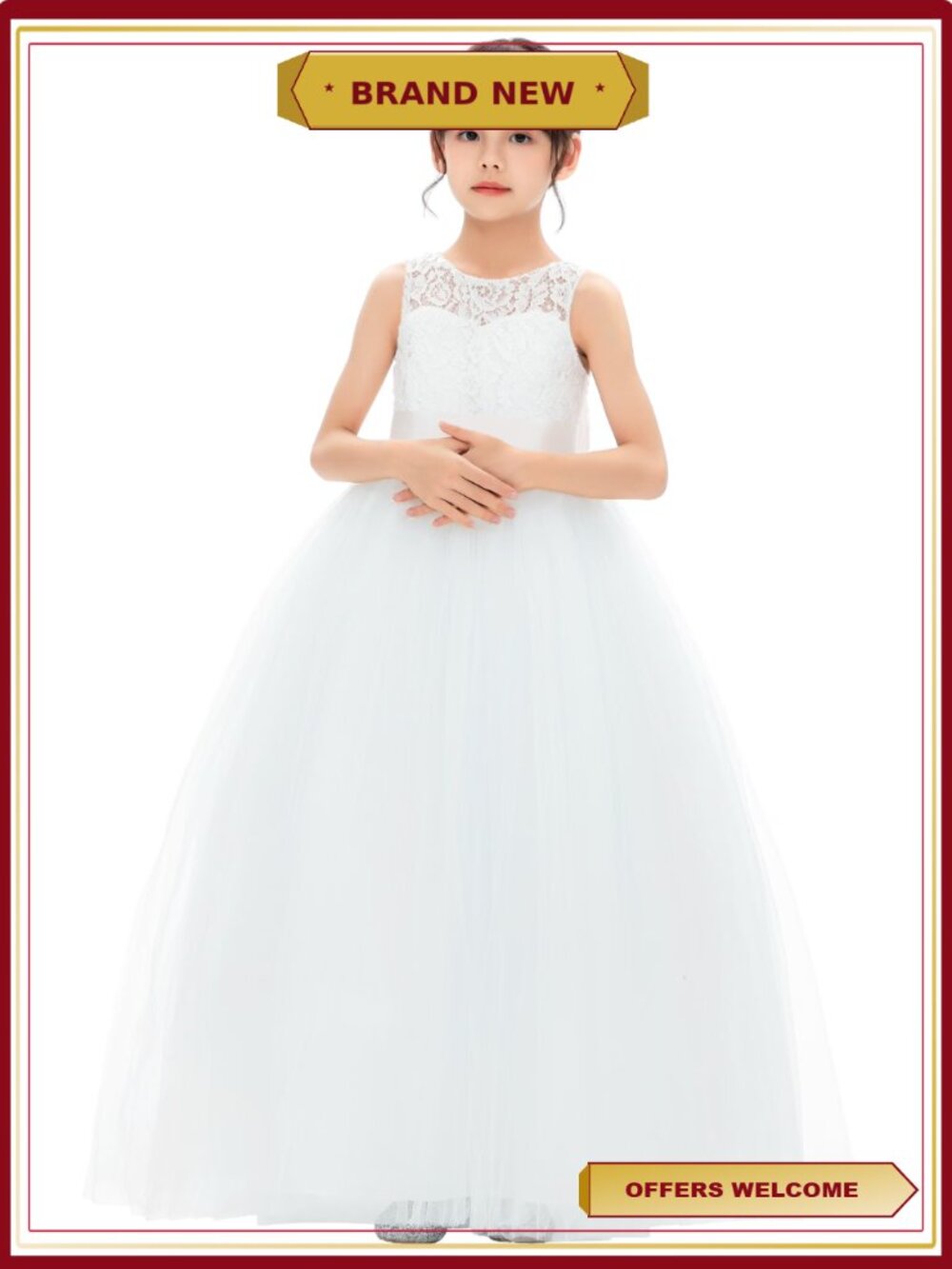 Illusion Lace Tulle Flower Girl Dress Formal Recital Birthday Gown
